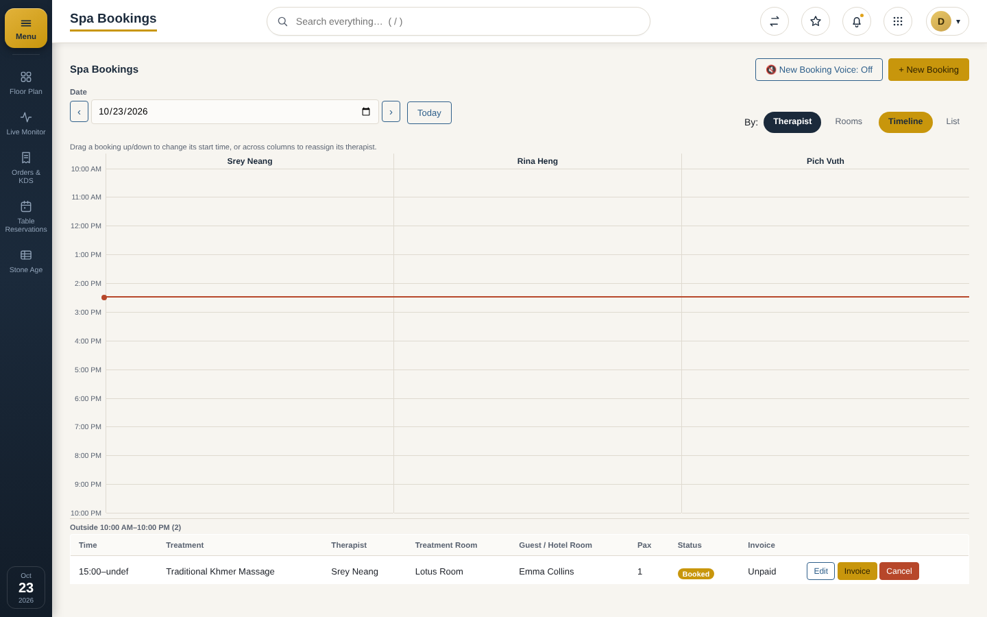 Spa bookings in the POS